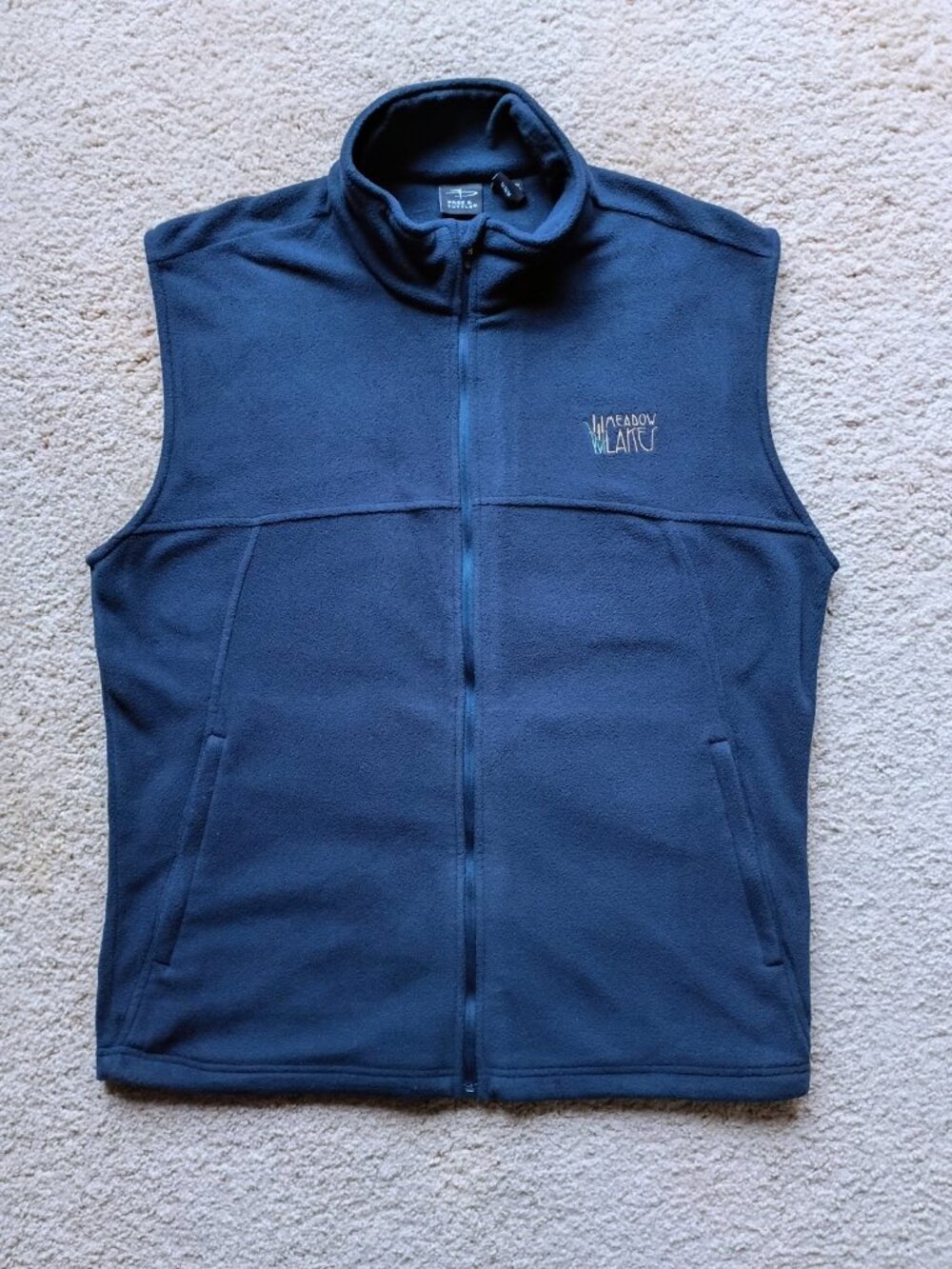 Page & Tuttle Navy Blue Fleece Meadow Lakes Golf Course Vest Mens Size M Zip EUC